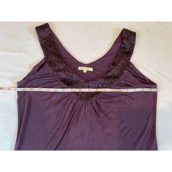 Matty M Womens Beaded Flowy V Neck Tank Top Sleeveless M2138-567 Purple SZ Small - Picture 3 of 6